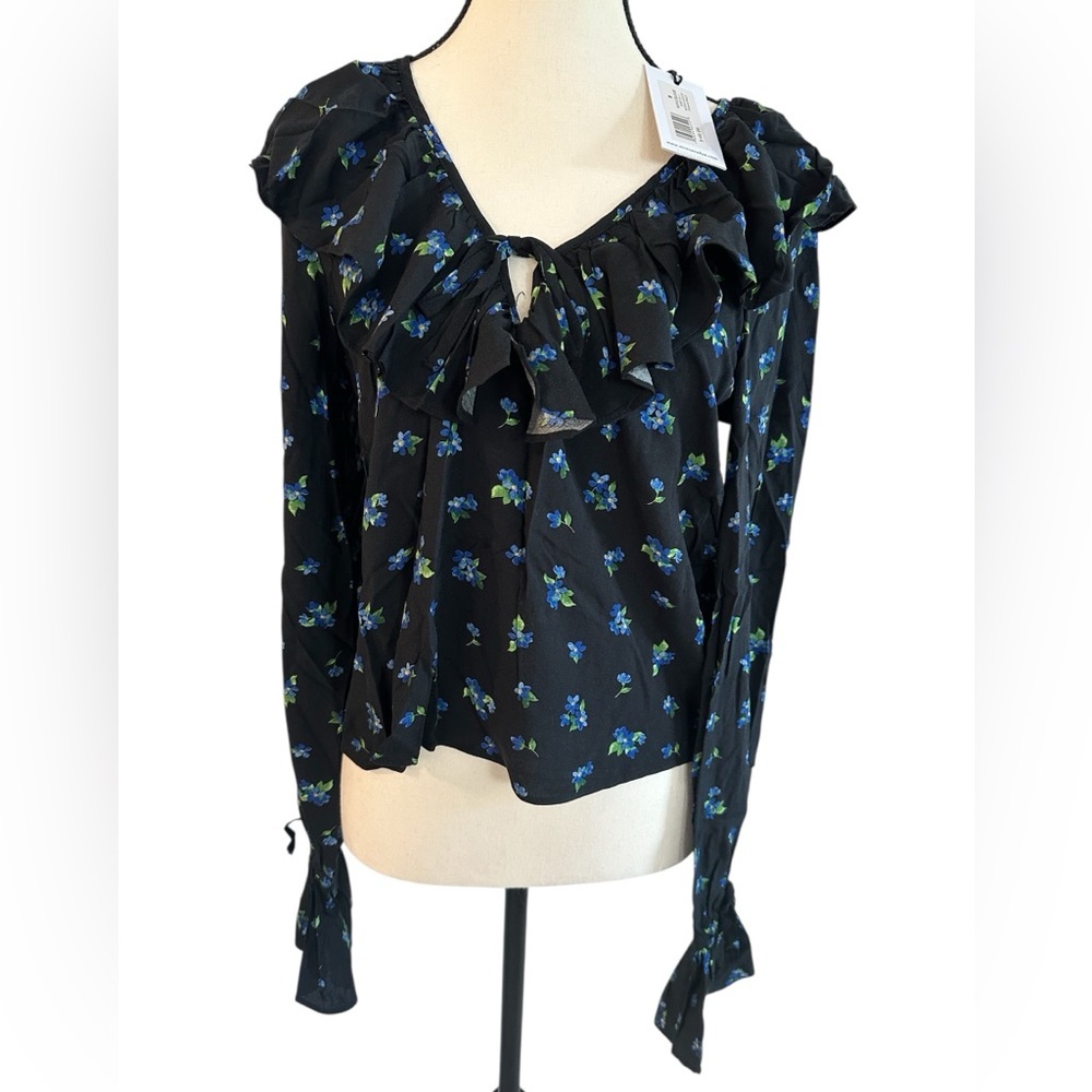 WeWoreWhat Ruffle Blouse – Women’s Small – NWT Black Multicolor
